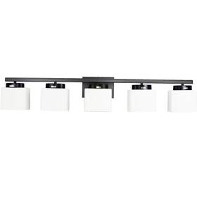 Dst-286-4-mb Dosoty 5-light Matte Black Vanity Light Fixture With White Glass Shade For Bathroom