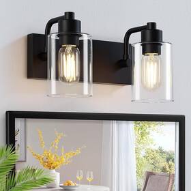 Jd-13 Dpyrrhic Matte Black 2-light Bathroom Lights Over Mirror With Clear Glass Shade Jd-13 Dpyrrhic Matte Black 2-light Bathroom Lights Over Mirror With Clear Glass Shade