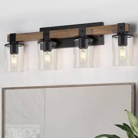 Dujahmland 765074605307 Farmhouse Vanity Light Fixture Industrial 4-light Wood Wall Sconc