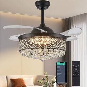 Ef0300236b Dumaiway 36 Inch Modern Black Retractable Blades Ceiling Fan With Lights Dimmabl