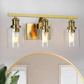 Durent Lighting 739406514391 Gold Bathroom Light Fixtures 3 Modern Vanity Lights Over Mirror In Brushed