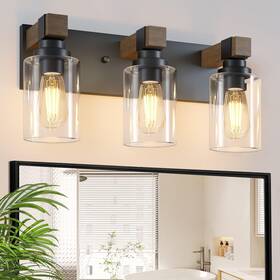 D6005-3 Dvmteom Farmhouse Bathroom Vanity Light Fixtures Rustic 3-light Black And Wood