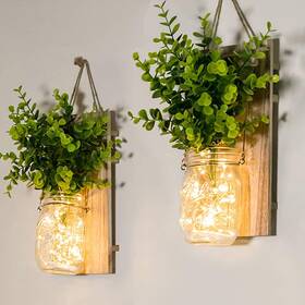 Ecty 445033091077 Rustic Wall Sconces Mason Jar Farmhouse Home Decor Led Fairy Lights