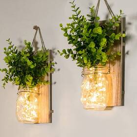 Ecty 754407532878 Rustic Wall Sconces Mason Jar Farmhouse Home Decor Led Fairy Light