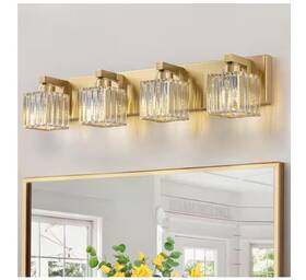 81010000051658 Edislive Orillia 4-light Bathroom Vanity Light With Crystal Shades Gold 27.5 Inch