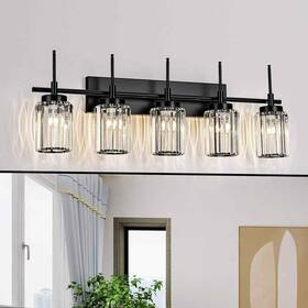 81010000058408 Edislive 34.64 Inch 5-light Modern Industrial Black Vanity Light With Crystal Shade