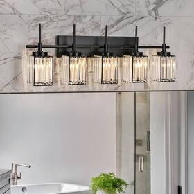 81010000058508 Edislive 34.64 5-light Modern Industrial Black Vanity Light With Crystal Shades