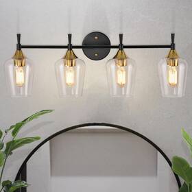 Edvivi 812381037038 4-light Bathroom Vanity Light Black Antique Brass Clear Glass Shade Bath