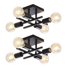Eicl001-bl2p Eidonta 2 Pack Industrial 4-light Semi Flush Mount Ceiling Light Fixture Modern Blac