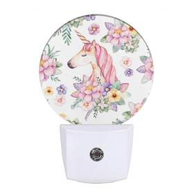 Ekobla 774696331174 Night Light Pink Unicorn Among Flowers Lights Plug Into Wall Un