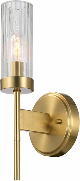 65000103 Electric 1-light Wall Sconce Matte Brass Ribbed Clear Glass Shade Wa