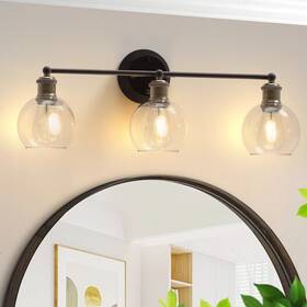 Lg124 Elecwish Bathroom Vanity Light 3-light Bulbs Mirror Black Wall Sconce With Glass Shades