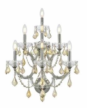 2800w7c-gt Elegant Lighting 2800w7c-gt/rc Chrome Vanity Golden Teak Crystal Foyer Dining Room Wall Sconce 7 Light Fixture