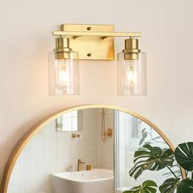 Am-70050-2-br Emong Gold Bathroom Light Fixtures 2-lights Brushed Brass Vanity With Clear Glass