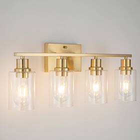 Am-70050-4-br Emong Gold Bathroom Light Fixtures4 Lights Brushed Brass Vanity With Clear