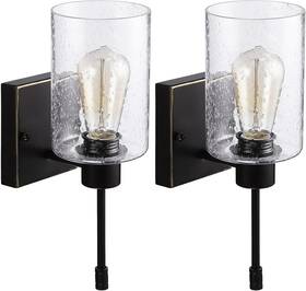E-67921 Escena 2 Pack Bathroom Light Fixtures Modern Wall Sconce With Seedy Glass Shade