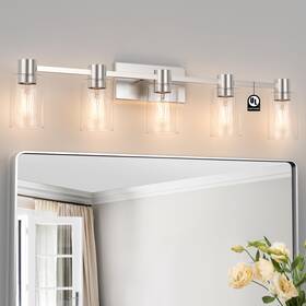Esfos 797999025366 5-light Modern Vanity Light Fixtures Over Mirror Brushed Nickel Bathro