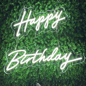 Neon001 Evertine Happy Birthday Neon Light Sign White Led 25.6x16 Inches With Dimmable Switch