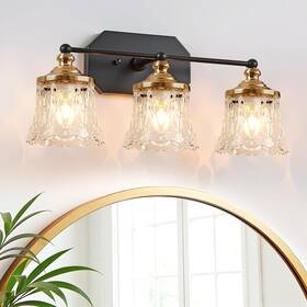 E7001-3 Evmvom Vintage Style Bathroom Vanity Light Fixtures Black And Gold 3-light