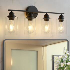 Bl0003-4t Eypid Black Bathroom Light Fixtures 4 Lights With Clear Glass Farmhouse Vanity Ligh