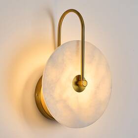 Wl-b300-200-gold Fanyank Round Alabaster Wall Sconce Natural Marble Lampshade Hardwired