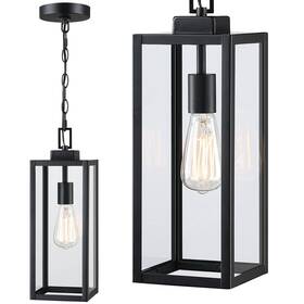 Faymart Lighting 748327902392 17 Inch Outdoor Pendant Light For Porch Metal And Glass Outside Hanging
