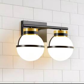 9201vl-02bg Faziyo Modern Vanity Bathroom Milky Frosted Glass Ball Shade Black Goldfaziyo 2 Light