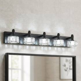 Fekzo Lx-36bk3-d 36 Inch 5-light Black Led Vanity Light With Crystal Glass Shade