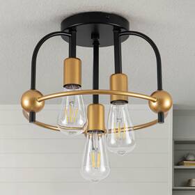 X2481 Fengkedu X2481/3hj 3 Light Industrial Ceiling Black Gold Semi Flush Mount Lights Close To