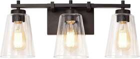 Fertel 696534717479 Industrial 3 Light Bathroom Vanity Fixture With Clear Seeded Glass Shade