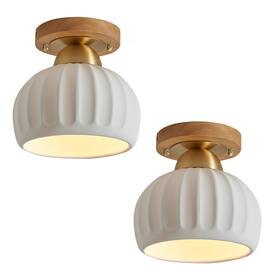 Yy910 Fetason 2 Pack Wood Brass Ceramic Semi Flush Mount Ceiling Lights Vintage Gold Hallwa