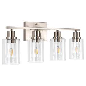 Filimitiy 643459158573 4 Light Bathroom Fixtures Brushed Nickel Vanity With Clear Glass Sha