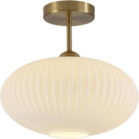 Fp2103 Flyrose Mid Century Modern Brass Semi Flush Mount Ceiling Light Small Ribbed Milk Gla