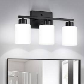 Fy-gb3105-bk3 Fonmyim Light Fixtures 3 Modern Vanity Over Mirror Wall Sconces With Milky W