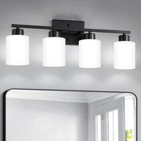 Fy-gb3105-bk4 Fonmyim 4 Light Bathroom Vanity Fixtures Milky White Frosted Glass Shades Black