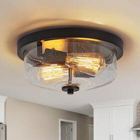 Ulxd004-2 Foucasal Black Flush Mount Ceiling Light Farmhouse Outdoor Porch Fixtures With S