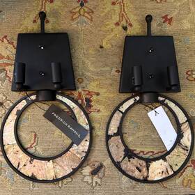 Fr39002brz Fredrick Ramond Frederick Raymond Mother Of Pearl Wall Sconces Pair Bronze Nwt