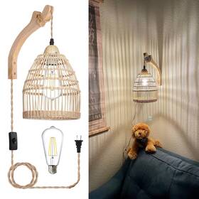 Er-fdus-l03045-12-us-fba Frideko Home Rattan Plug In Wall Sconces Wicker Lamp With Cord Hand W