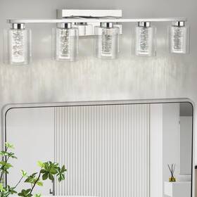 Fixtures-10x3-001 Gaomon Bathroom Light Fixtures 5-light Chrome Vanity Lights-3 Color Dimmable