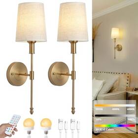 Bd-zxbd-001 Geluobo Us Battery Operated Wall Sconce Set Of Two Gold Wireless Modern With Remote