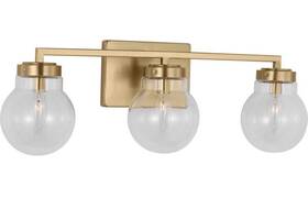 Generation Lighting 785652138676 Renny 31 Inch 3-light Satin Brass Vanity Light With Clear Glass Shades