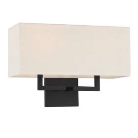 P472-66a George Kovacs 2-light Black Wall Sconce With White Fabric Shade