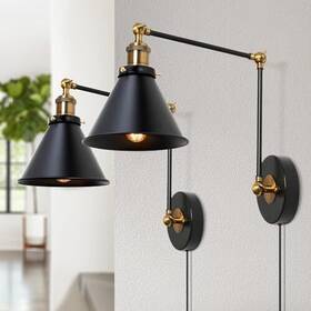 Gepow 732133134757 Wall Sconces Lighting 2 Pack Plug In Or Hardwired Adjustable Black Swi