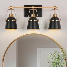 Gepow 739406523454 Black Gold Bathroom Light Fixtures Modern 3-light &