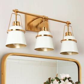 Gepow 766619556627 3 Light Bathroom Lights Modern Gold Vanity Fixtures With White M