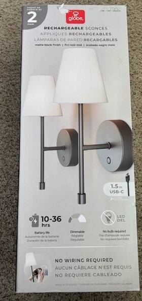 1759355 Globe 2-pack Wireless Wall Sconces Led Battery Operated With Dimmer Touch And Timer