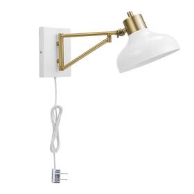 51344 Globe 1-light Plug-in Or Hardwire Swing Arm Wall Sconce White Brass Accents 51344 Globe 1-light Plug-in Or Hardwire Swing Arm Wall Sconce White Brass Accents