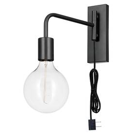 51370 Globe 1-light Plug-in Wall Sconce Matte Black Cloth Cord Lights Fo