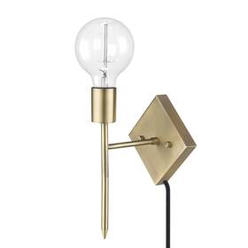 51636 Globe Novogratz X Flatiron 1 Light Plug In Or Hardwire Wall Sconce Antique Brass