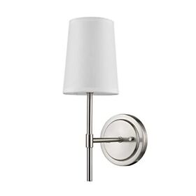 51858 Globe Clarissa 1-light Wall Sconce Brushed Nickel White Fabric Shade 51858 Globe Clarissa 1-light Wall Sconce Brushed Nickel White Fabric Shade